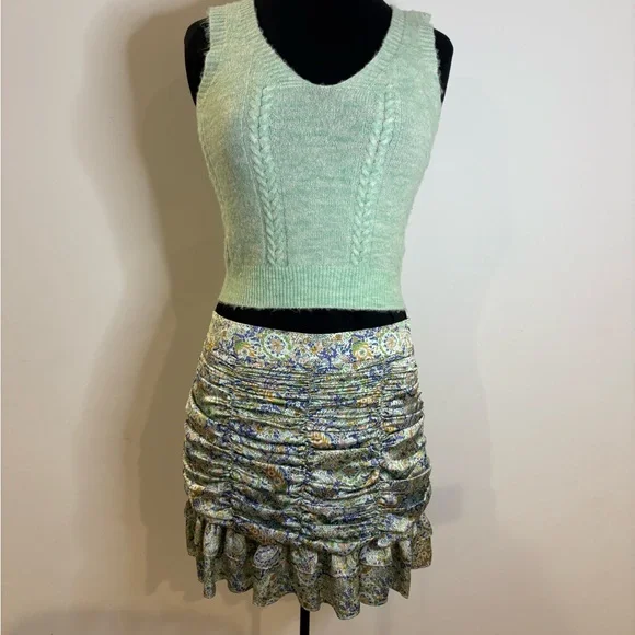 Zara Ruched Floral Mini Skirt Ruffle Hem Y2K Cottagecore Size M - Picture 7 of 7